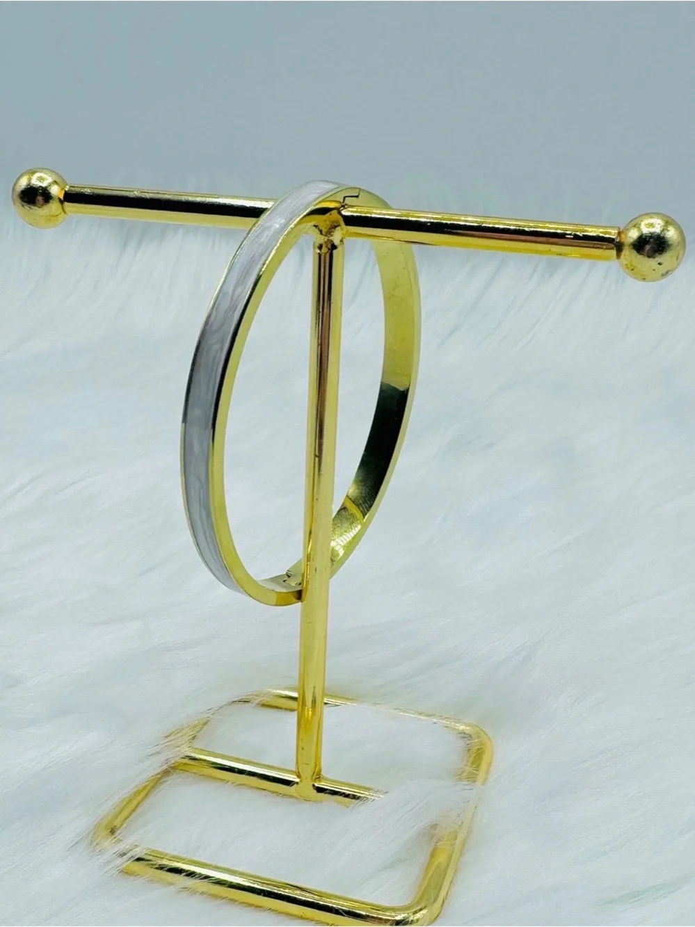 Gold and White Enamel Women's Bangle Bracelet
